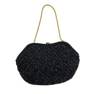 La Regale Vintage Black Sequin Beaded Evening Clutch Bag Gold Chain Strap